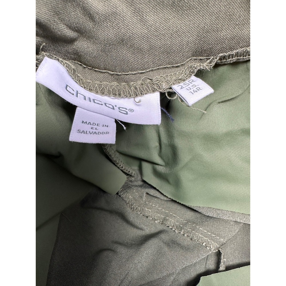 Chicos Women's Sz 14R Olive Green Pull On Straight Leg Stretch Trousers Pants Y0 - Picture 3 of 4